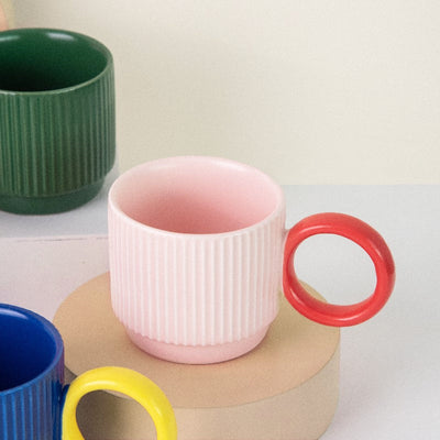 Peppy Ripple Texture Ceramic Mug Coffee Mugs June Trading Bubblegum Pink & Red  
