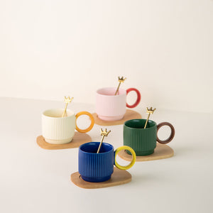 Pop It Up Ripple Ceramic Cup & Spoon Set Coffee Mugs June Trading   