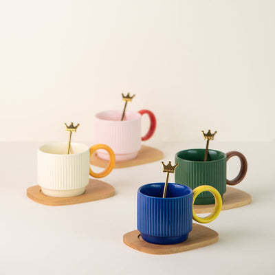 Pop It Up Ripple Ceramic Cup & Spoon Set Coffee Mugs June Trading   