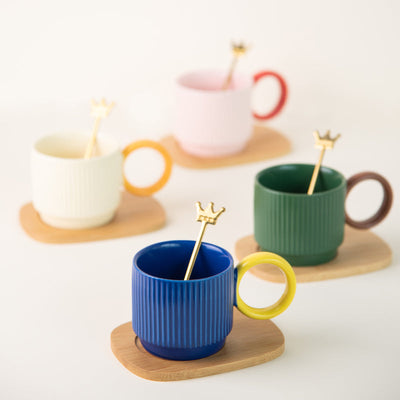 Pop It Up Ripple Ceramic Cup & Spoon Set Coffee Mugs June Trading   