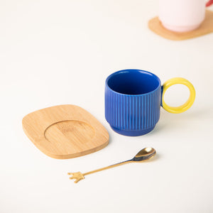 Pop It Up Ripple Ceramic Cup & Spoon Set Coffee Mugs June Trading   