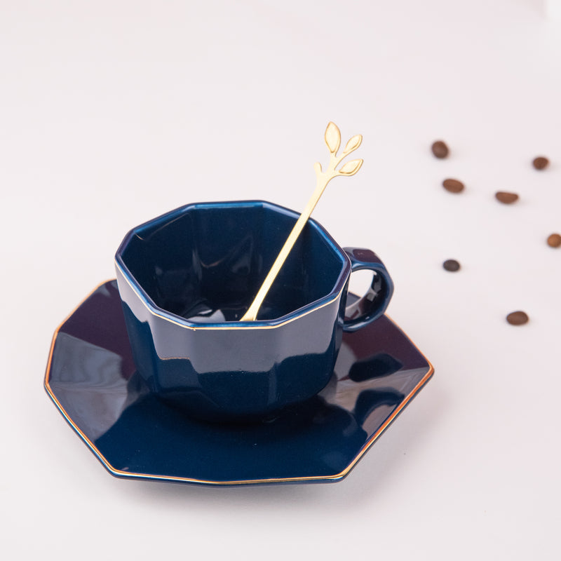 Royal Geometric Gold Rim Ceramic Mug Coffee Mugs June Trading Regal Blue  