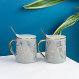 Ornate Accent Mug With Lid & Spoon Coffee Mugs June Trading Gingko Leaves Grey 2  