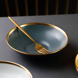 Gold Edge Suave Main Course Bowl Pasta Bowl June Trading Stone Blue  