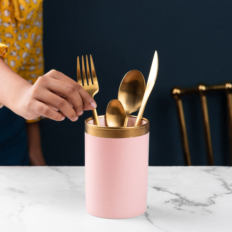 Powder Pink Gold Edge Cutlery Stand Cutlery Stand June Trading   