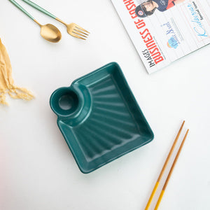 Crinkled Appetiser & Starter Plate With Dip Snack Plate June Trading Hunter Green  