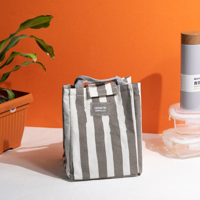 Monochromatic Aztec Print Heat Insulated Lunch Bag Insulated Lunch Bags June Trading Grey & White Stripes  