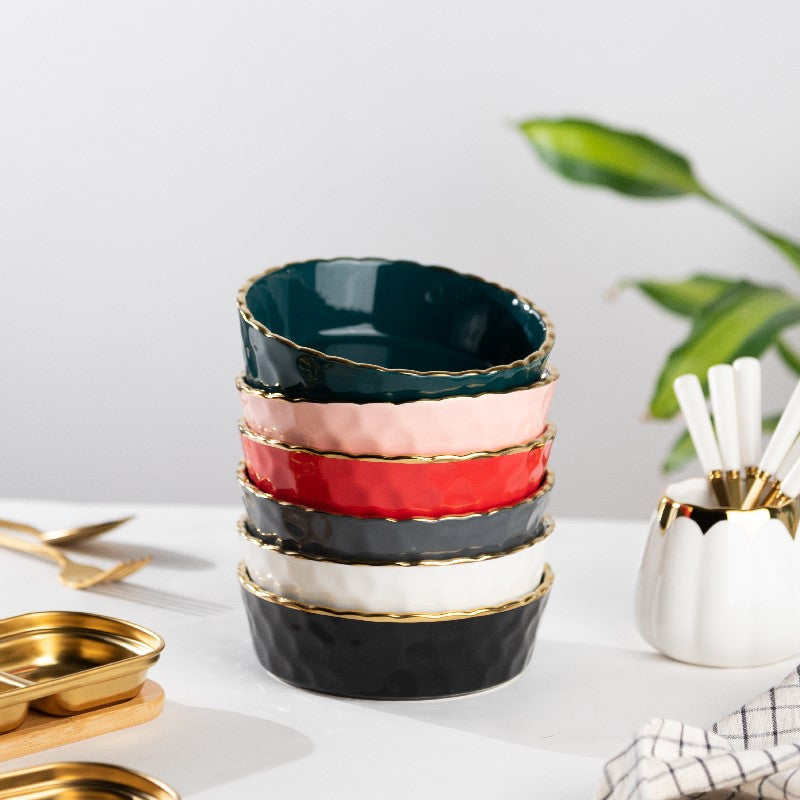 Hammered Textured Gold Rim Salad Bowl (Set of 2)