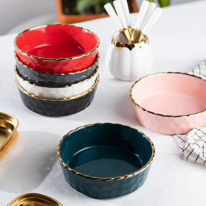 Hammered Textured Gold Rim Salad Bowl (Set of 2) Pasta Bowl June Trading   