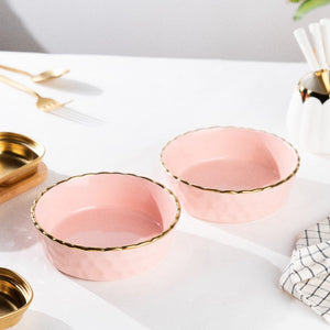 Hammered Textured Gold Rim Salad Bowl (Set of 2) Pasta Bowl June Trading French Pink  