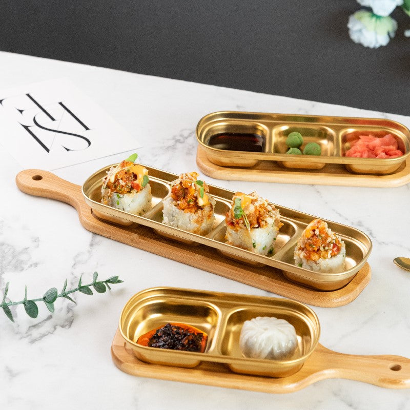 Gold Finish Sauce & Dip Platter Serving Platters June Trading   