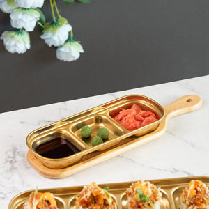 Gold Finish Sauce & Dip Platter Serving Platters June Trading Three-Sectioned  
