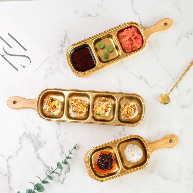 Gold Finish Sauce & Dip Platter Serving Platters June Trading   