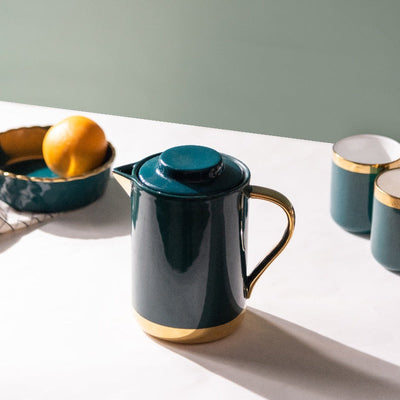 Hint Of Gold Emerald Tea Pot Drink Dispenser June Trading   