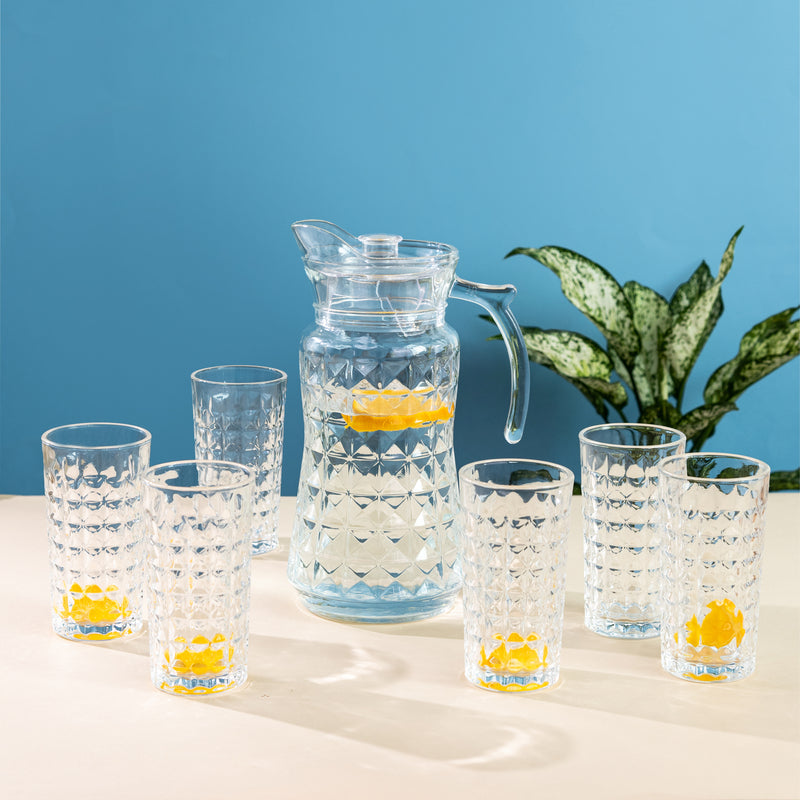 Refined Cut Glass Jug With 6 Pc Tumbler Glasses & Jug Set June Trading   
