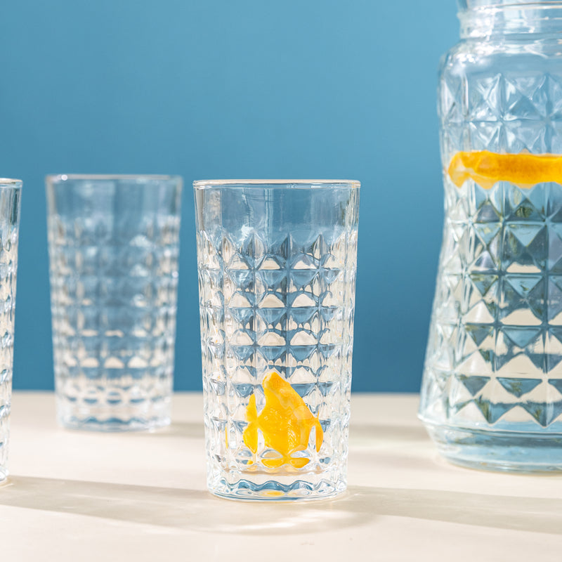 Refined Cut Glass Jug With 6 Pc Tumbler Glasses & Jug Set June Trading   