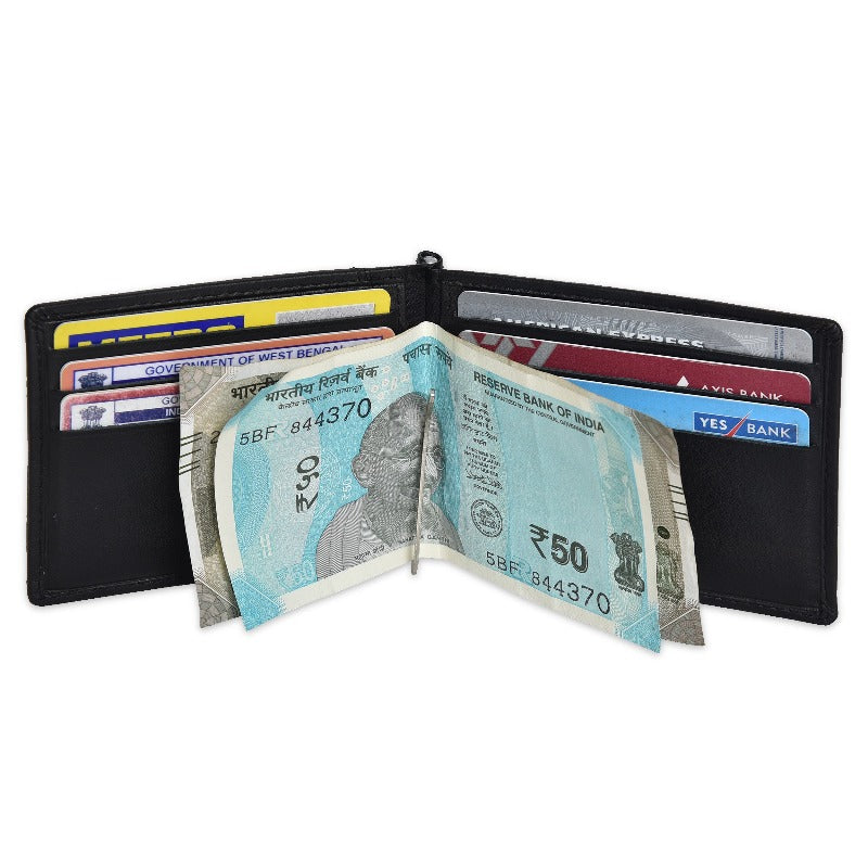 Leather Money Clip Wallet - Black Wallet Portlee   