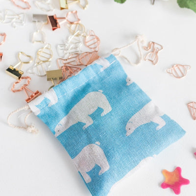 Bear String Canvas Pouch Pouch June Trading Baby Blue  