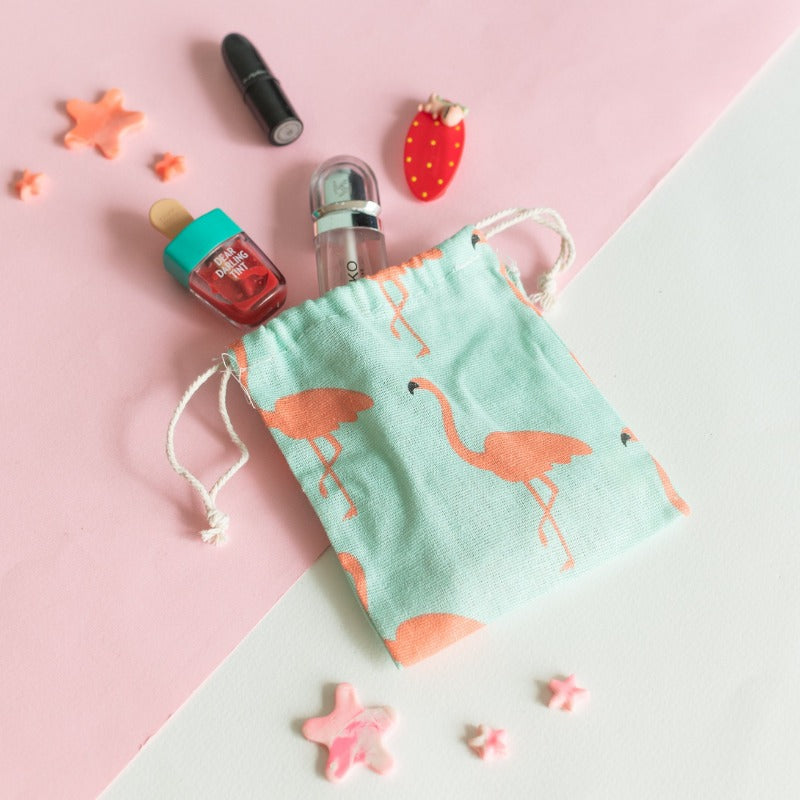 Flamingo String Canvas Pouch Pouch June Trading Vivid Turquoise  