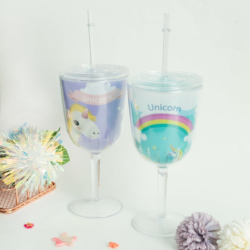 Unicorn Wine Glass with Straw Sippers June Trading   
