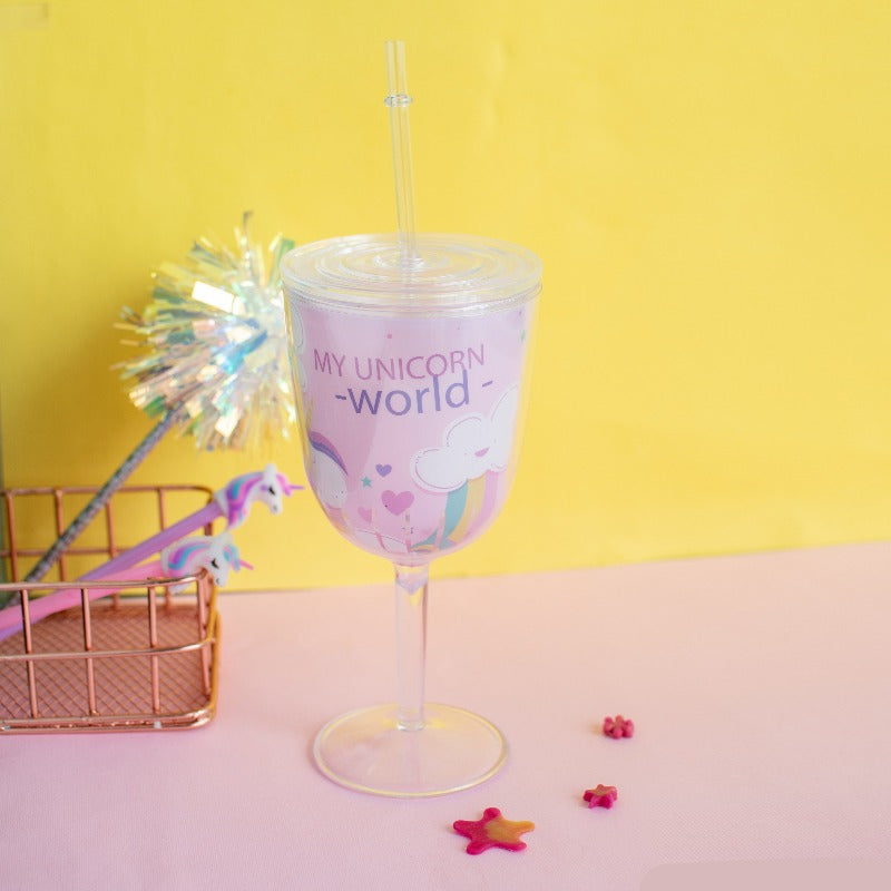 Unicorn Wine Glass with Straw Sippers June Trading   