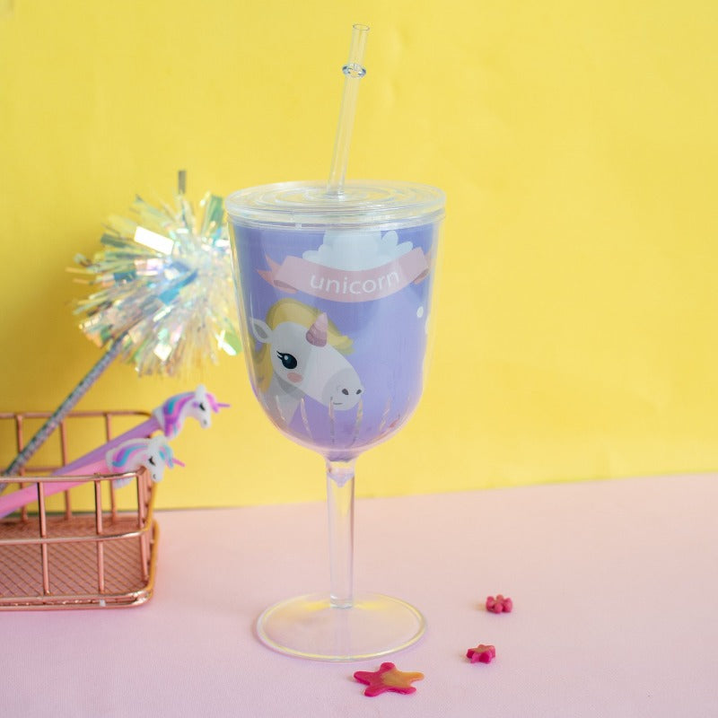 Unicorn Wine Glass with Straw