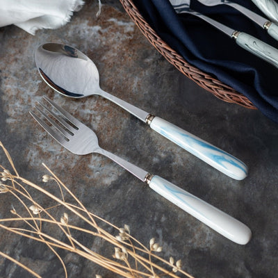 Spoon & Fork Set - White & Blue Cutlery June Trading Spoon & Fork Set  