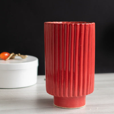 Tall Textured Planter - Resin Pot Planters June Trading Red  