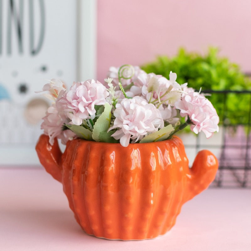 Cactus Planter - Hand Painted Mini Resin Pot Planters June Trading Carrot Orange  