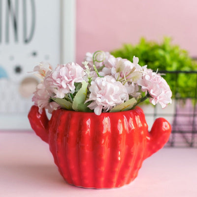 Cactus Planter - Hand Painted Mini Resin Pot Planters June Trading Cherry Red  