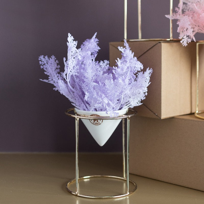 Conical Gold Stand Vase With Artificial Flowers Vases June Trading Purple Flower  