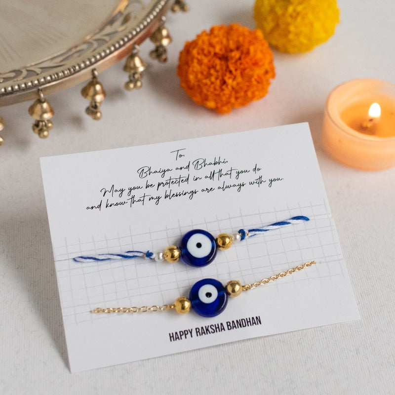 Evil Eye Thread - Traditional Rakhis For Bhaiya & Bhabhi (Set Of 2) Rakhis June Trading   