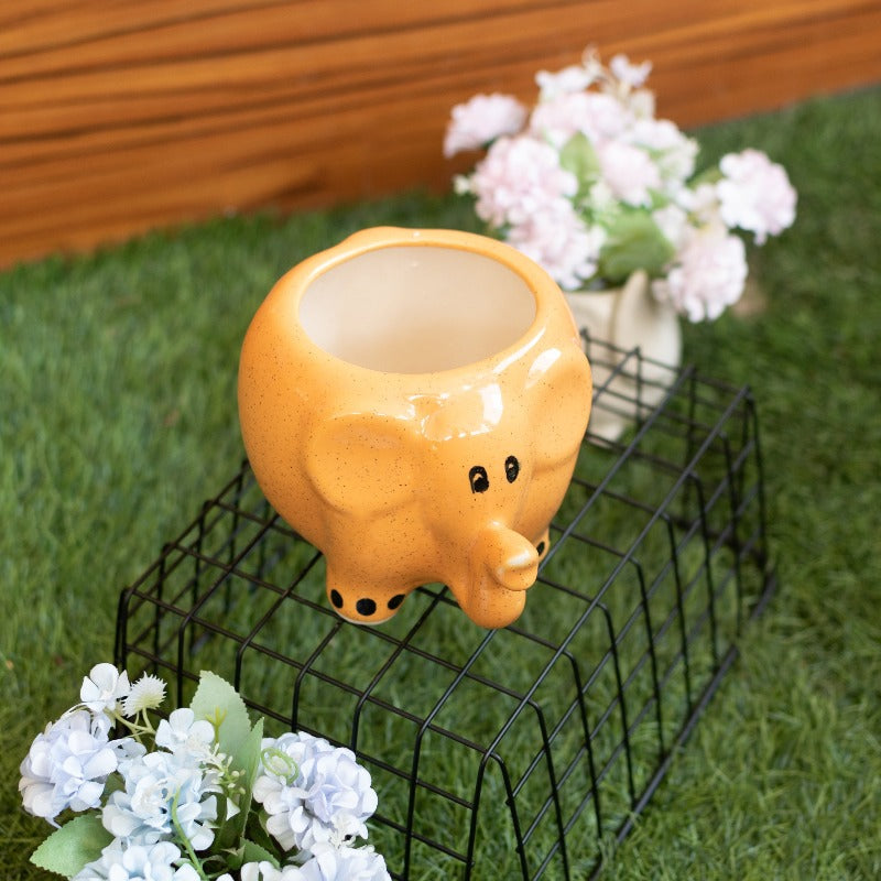 Cute Elephant Planter - Hand Painted Mini Resin Pot Planters June Trading   