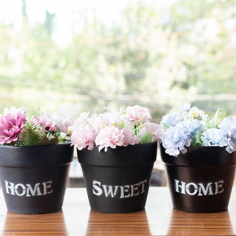 Home Sweet Home Planter - Set of 3 - Hand Painted Mini Resin Pot Planters June Trading   