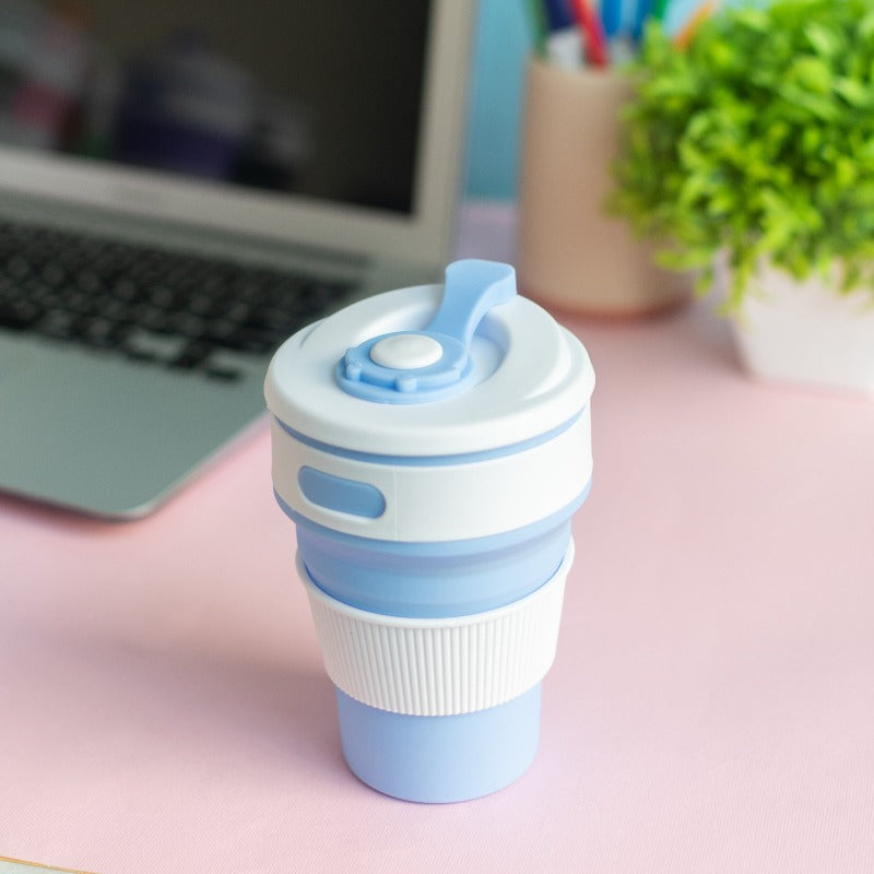 Silicone Travel Collapsible Coffee Cup Sippers June Trading Sky Blue  