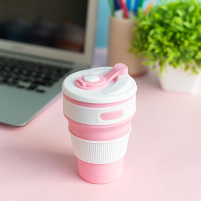 Silicone Travel Collapsible Coffee Cup Sippers June Trading Lemonade Pink  