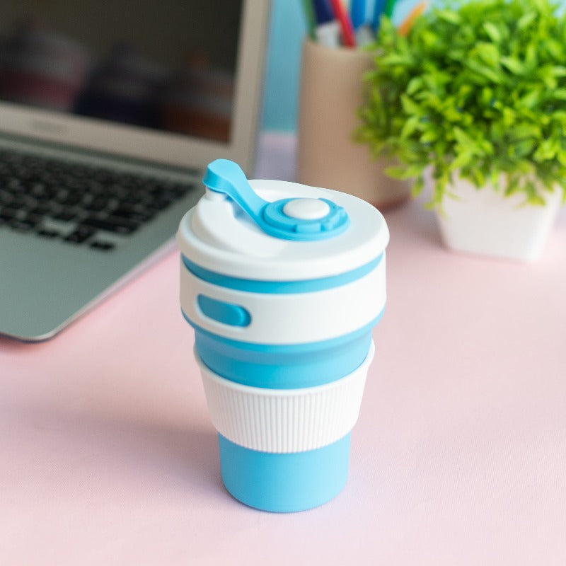 Silicone Travel Collapsible Coffee Cup Sippers June Trading Baby Blue  