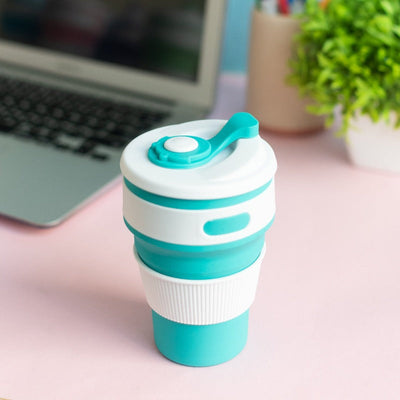 Silicone Travel Collapsible Coffee Cup Sippers June Trading Turquoise Blue  