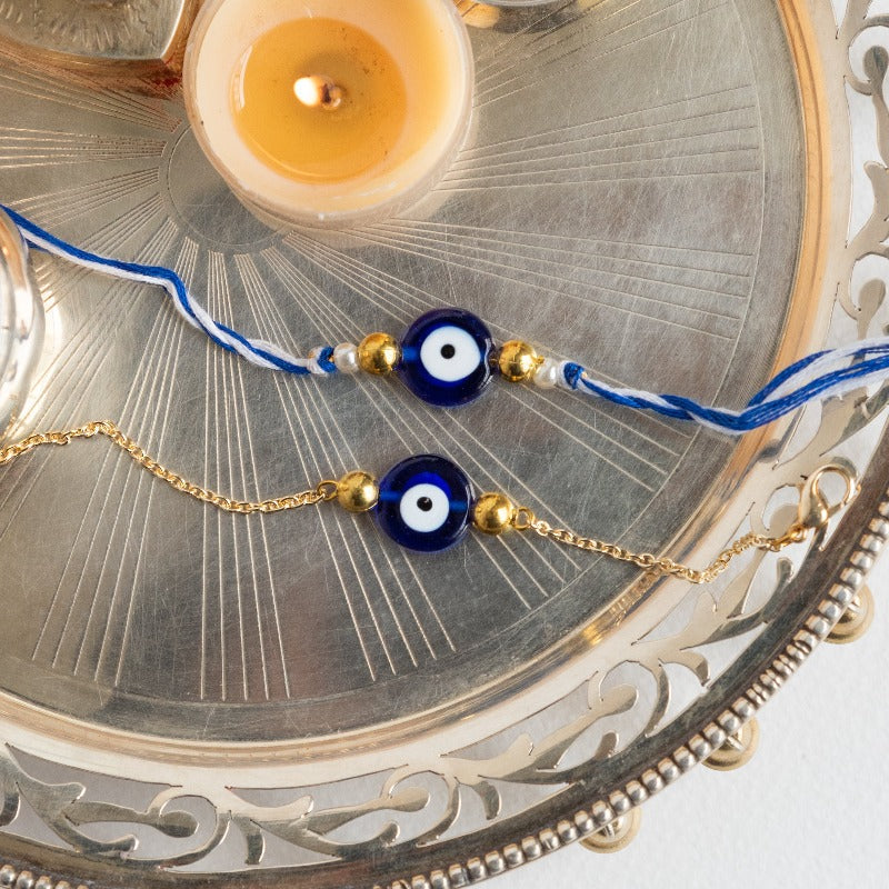 Evil Eye Thread - Traditional Rakhis For Bhaiya & Bhabhi (Set Of 2) Rakhis June Trading   