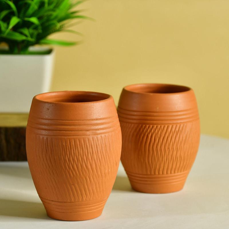 Sowpeace Premium Set Of 2 Unglazed Terracotta Glasses