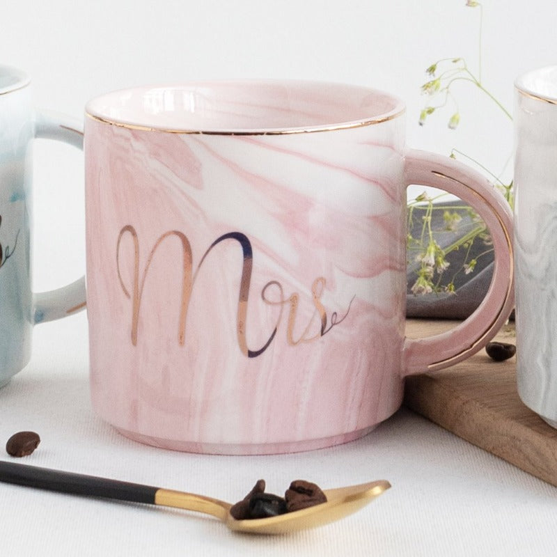 Mr and Mrs Marble Coffee Mug Coffee Mugs June Trading Mrs(Pink)  