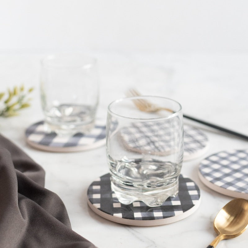 Checks Print Ceramic Coasters (Set of 4) Coasters June Trading   
