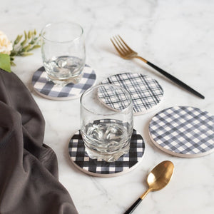 Checks Print Ceramic Coasters (Set of 4) Coasters June Trading   