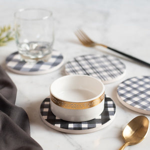 Checks Print Ceramic Coasters (Set of 4) Coasters June Trading   