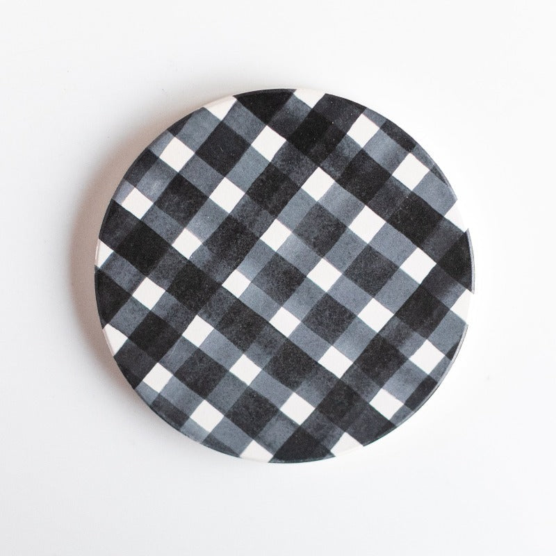 Checks Print Ceramic Coasters (Set of 4) Coasters June Trading   