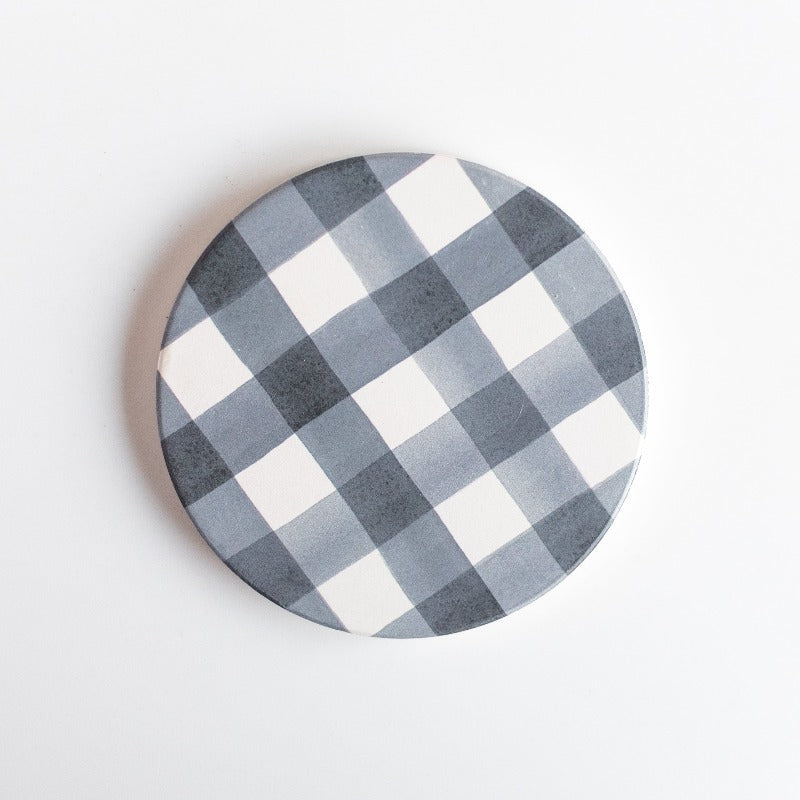 Checks Print Ceramic Coasters (Set of 4) Coasters June Trading   