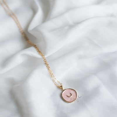Gold Rimmed Blush Pink Moon Pendant - Necklace Necklace June Trading   