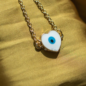 White Heart Evil Eye Pendant - Necklace Necklace June Trading   