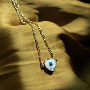 White Heart Evil Eye Pendant - Necklace Necklace June Trading   