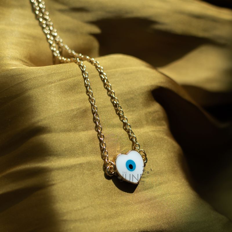 White Heart Evil Eye Pendant - Necklace Necklace June Trading   